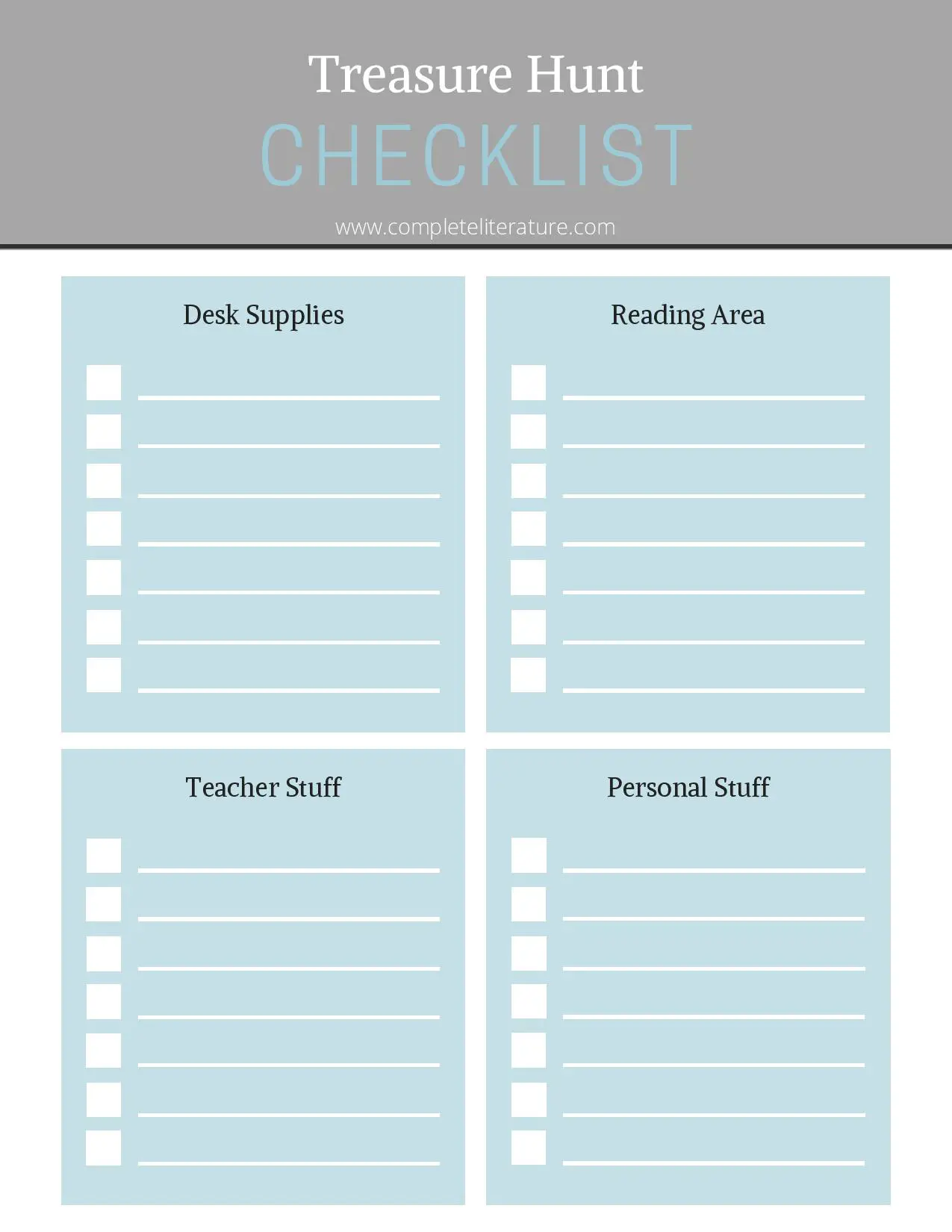 Treasure hunt checklist blank